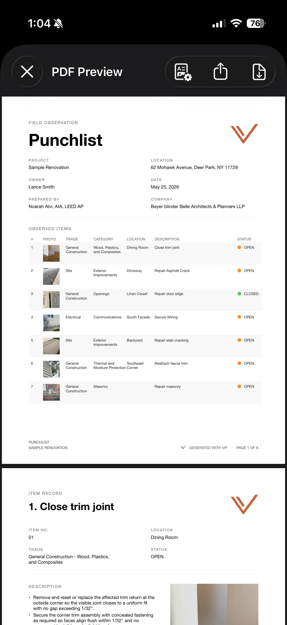 PDF Report screen